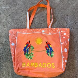 New Barbados Orange Parrot Embroidered Tote Bag